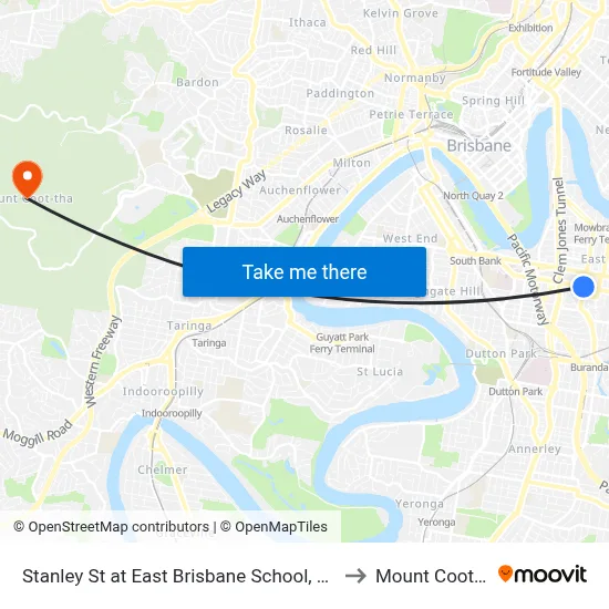 Stanley St at East Brisbane School, Stop 10 to Mount Coot tha map