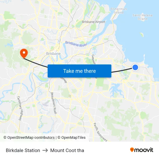 Birkdale Station to Mount Coot tha map