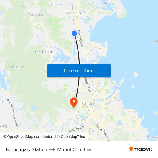 Burpengary Station to Mount Coot tha map