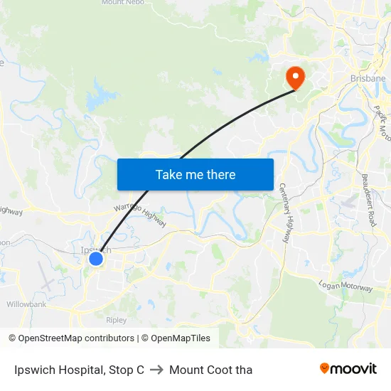Ipswich Hospital, Stop C to Mount Coot tha map