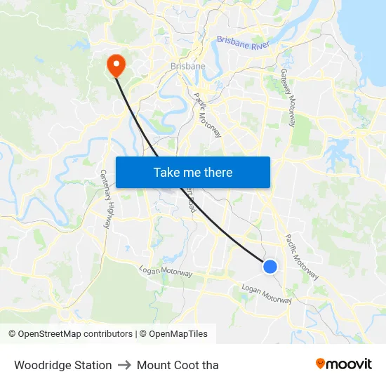 Woodridge Station to Mount Coot tha map