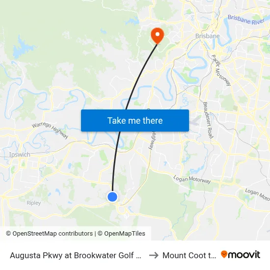 Augusta Pkwy at Brookwater Golf Club to Mount Coot tha map