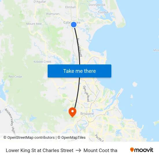 Lower King St at Charles Street to Mount Coot tha map