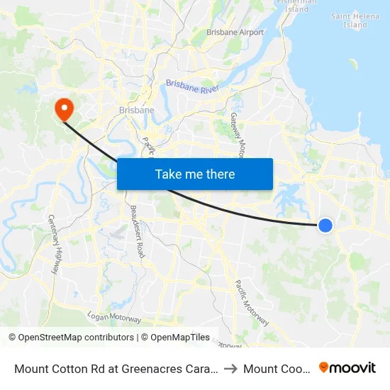 Mount Cotton Rd at Greenacres Caravan Park to Mount Coot tha map