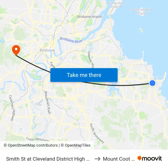 Smith St at Cleveland District High School to Mount Coot tha map