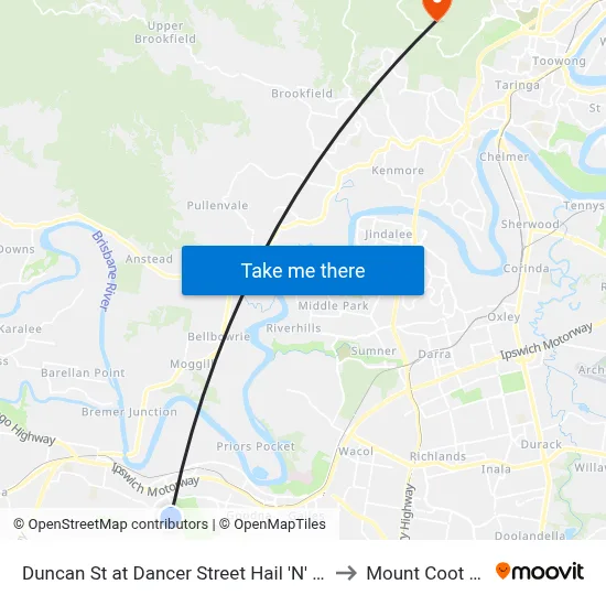 Duncan St at Dancer Street Hail 'N' Ride to Mount Coot tha map