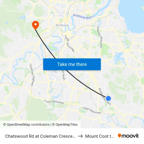 Chatswood Rd at Coleman Crescent to Mount Coot tha map