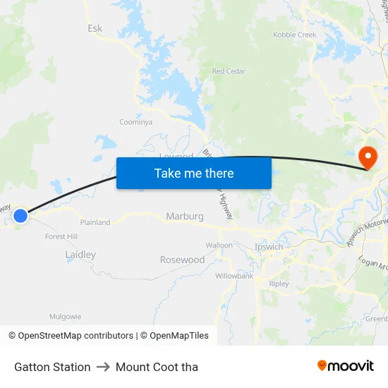 Gatton Station to Mount Coot tha map