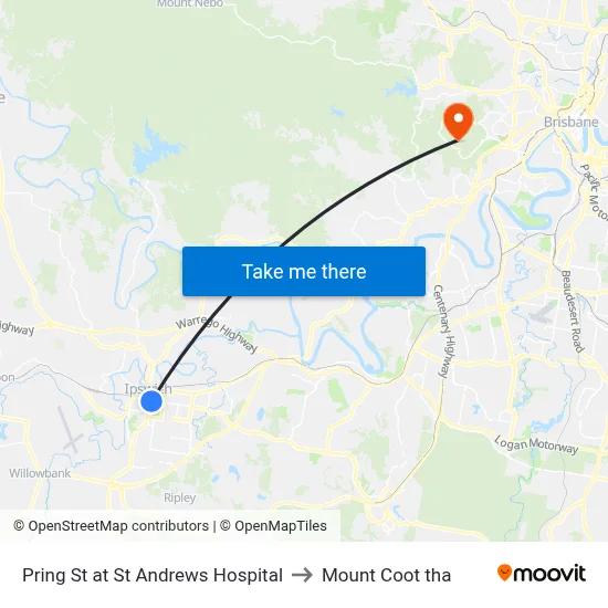 Pring St at St Andrews Hospital to Mount Coot tha map