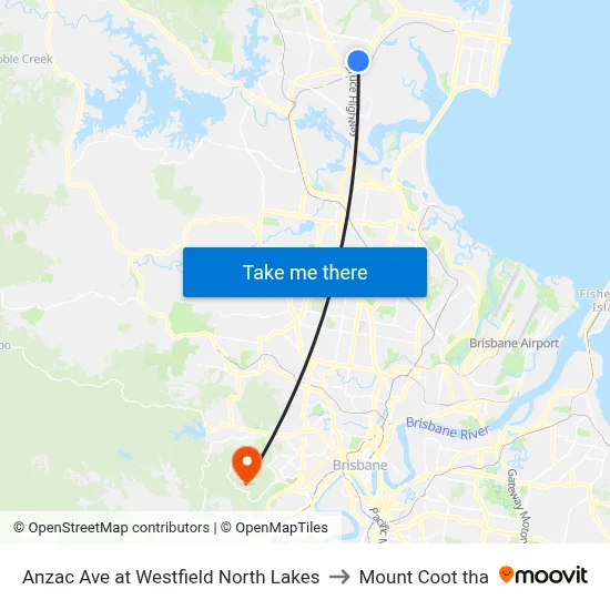 Anzac Ave at Westfield North Lakes to Mount Coot tha map