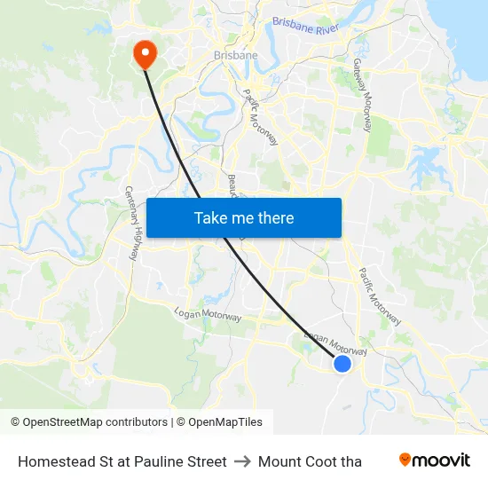 Homestead St at Pauline Street to Mount Coot tha map