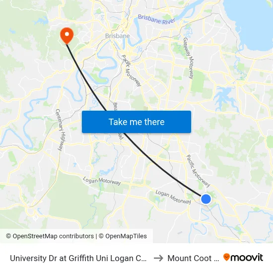 University Dr at Griffith Uni Logan Campus to Mount Coot tha map