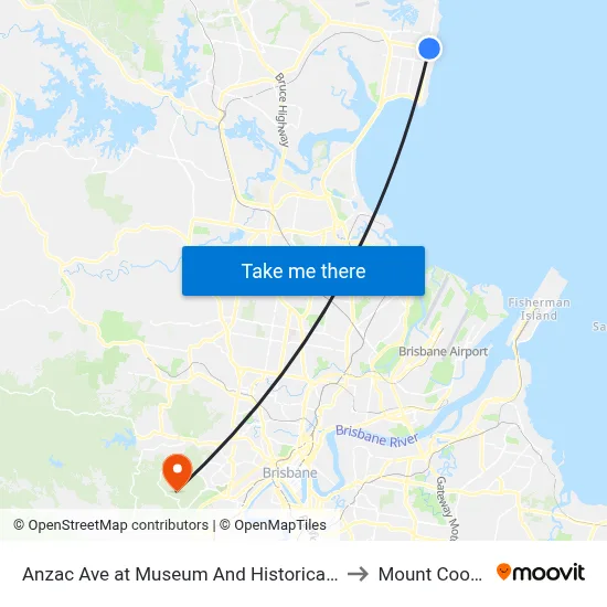 Anzac Ave at Museum And Historical Society to Mount Coot tha map
