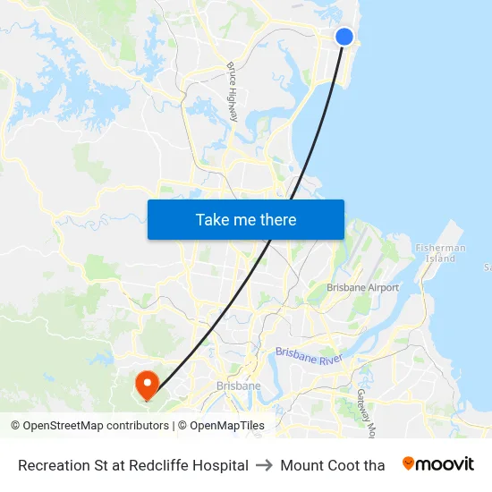 Recreation St at Redcliffe Hospital to Mount Coot tha map