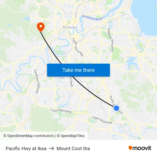 Pacific Hwy at Ikea to Mount Coot tha map
