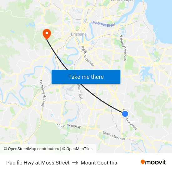 Pacific Hwy at Moss Street to Mount Coot tha map