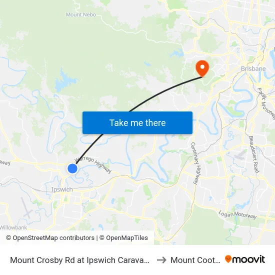 Mount Crosby Rd at Ipswich Caravan Village to Mount Coot tha map