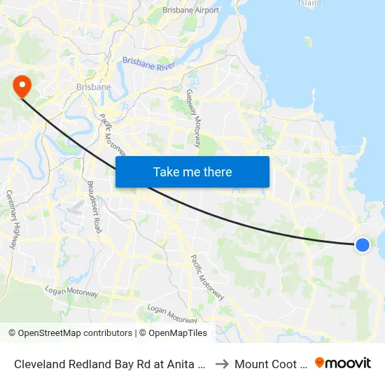Cleveland Redland Bay Rd at Anita Street to Mount Coot tha map