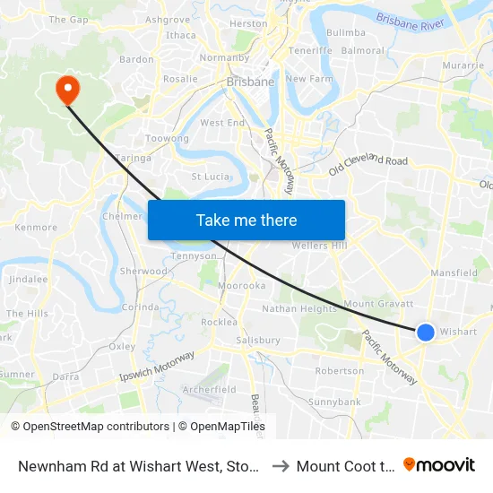 Newnham Rd at Wishart West, Stop 76 to Mount Coot tha map