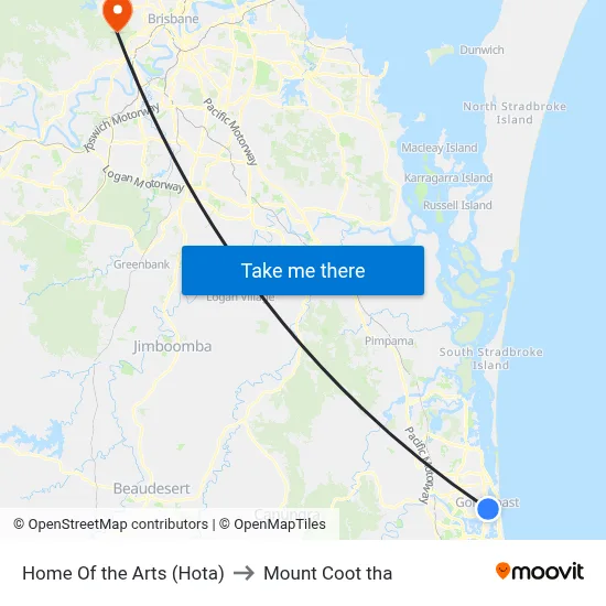 Home Of the Arts (Hota) to Mount Coot tha map