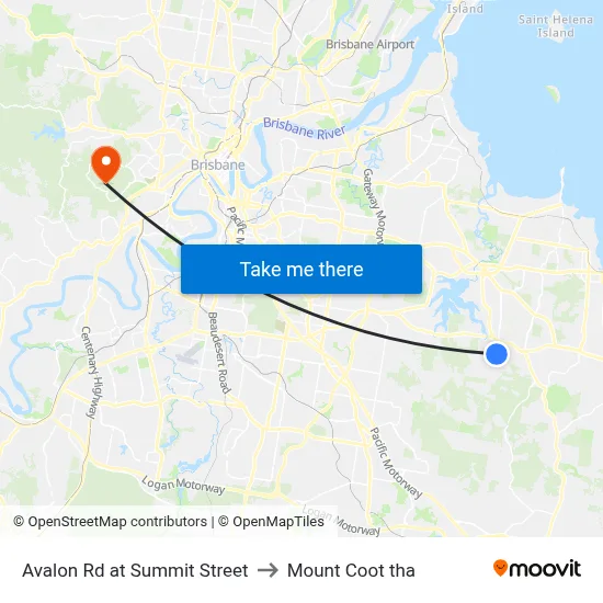 Avalon Rd at Summit Street to Mount Coot tha map