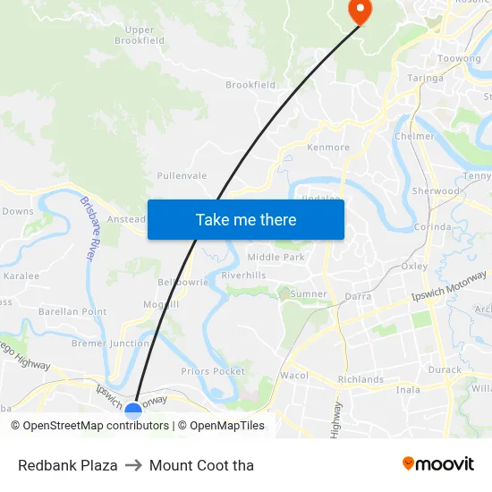 Redbank Plaza to Mount Coot tha map