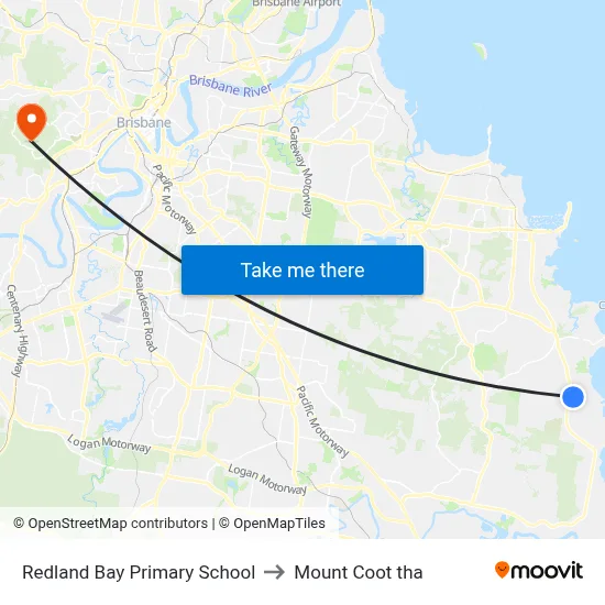 Redland Bay Primary School to Mount Coot tha map