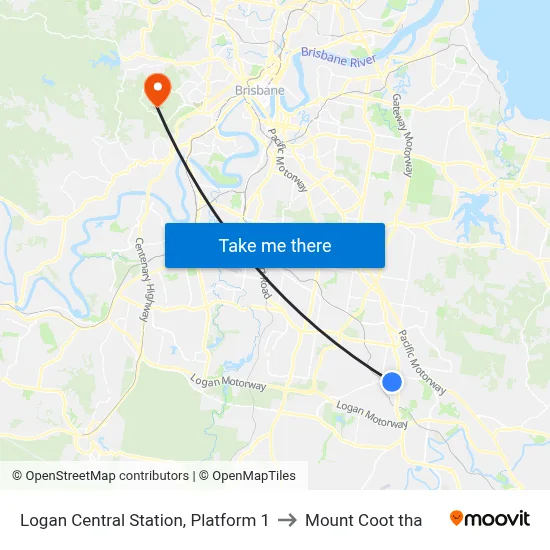 Logan Central Station, Platform 1 to Mount Coot tha map