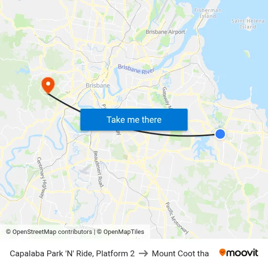 Capalaba Park 'N' Ride, Platform 2 to Mount Coot tha map