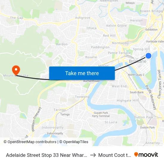 Adelaide Street Stop 33 Near Wharf St to Mount Coot tha map