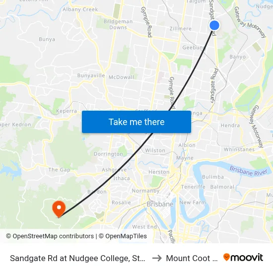 Sandgate Rd at Nudgee College, Stop 17 to Mount Coot tha map