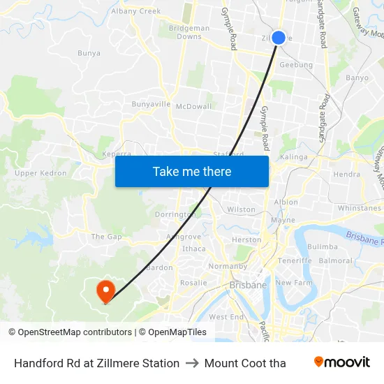 Handford Rd at Zillmere Station to Mount Coot tha map