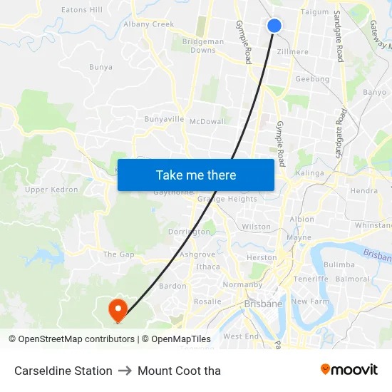 Carseldine Station to Mount Coot tha map