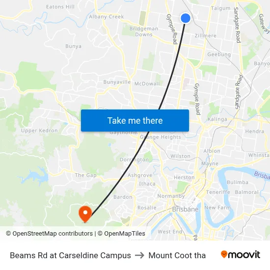 Beams Rd at Carseldine Campus to Mount Coot tha map