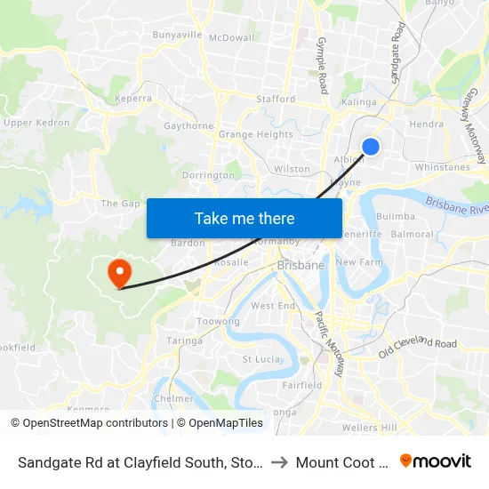 Sandgate Rd at Clayfield South, Stop 23 to Mount Coot tha map