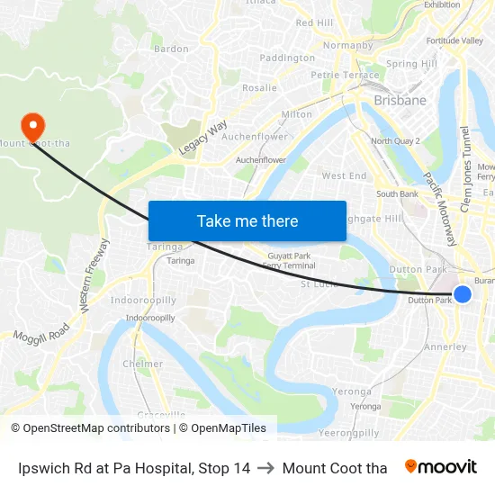 Ipswich Rd at Pa Hospital, Stop 14 to Mount Coot tha map