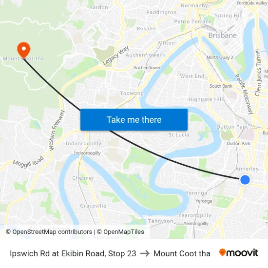 Ipswich Rd at Ekibin Road, Stop 23 to Mount Coot tha map