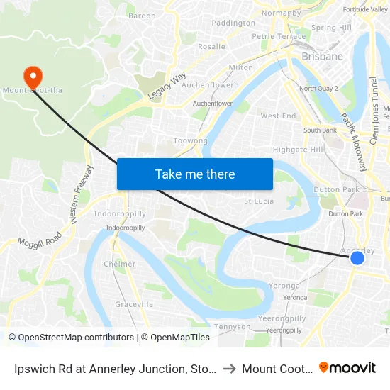 Ipswich Rd at Annerley Junction, Stop 22/21 to Mount Coot tha map