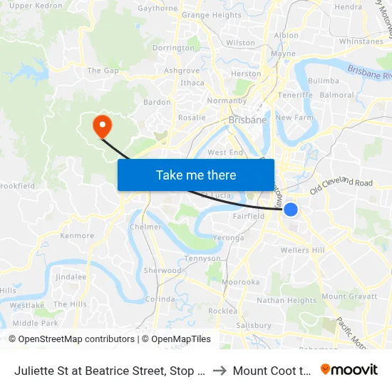 Juliette St at Beatrice Street, Stop 19 to Mount Coot tha map