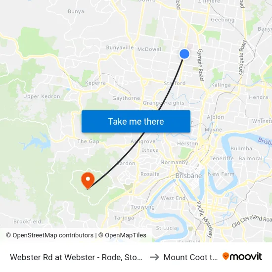 Webster Rd at Webster - Rode, Stop 37 to Mount Coot tha map
