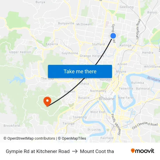 Gympie Rd at Kitchener Road to Mount Coot tha map