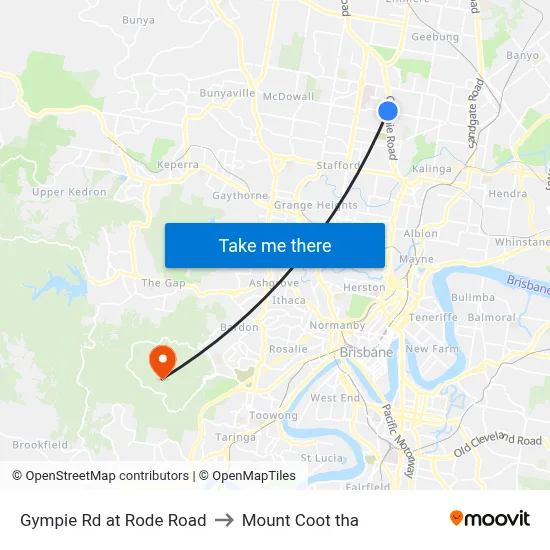 Gympie Rd at Rode Road to Mount Coot tha map