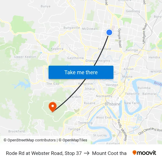 Rode Rd at Webster Road, Stop 37 to Mount Coot tha map
