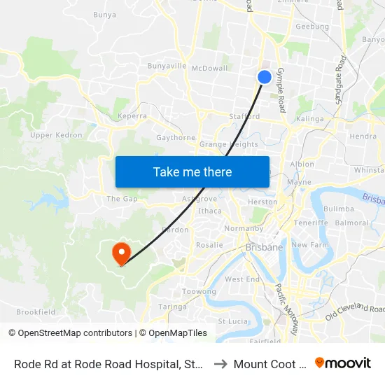 Rode Rd at Rode Road Hospital, Stop 36 to Mount Coot tha map