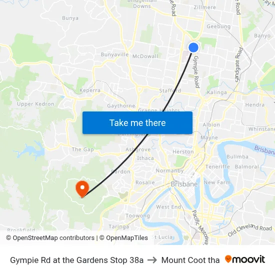 Gympie Rd at the Gardens Stop 38a to Mount Coot tha map