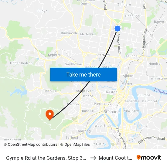Gympie Rd at the Gardens, Stop 38a to Mount Coot tha map