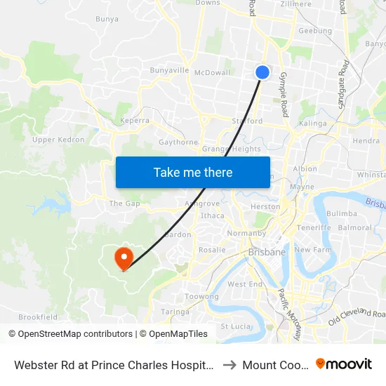Webster Rd at Prince Charles Hospital, Stop 38 to Mount Coot tha map