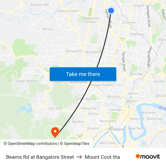 Beams Rd at Bangalore Street to Mount Coot tha map