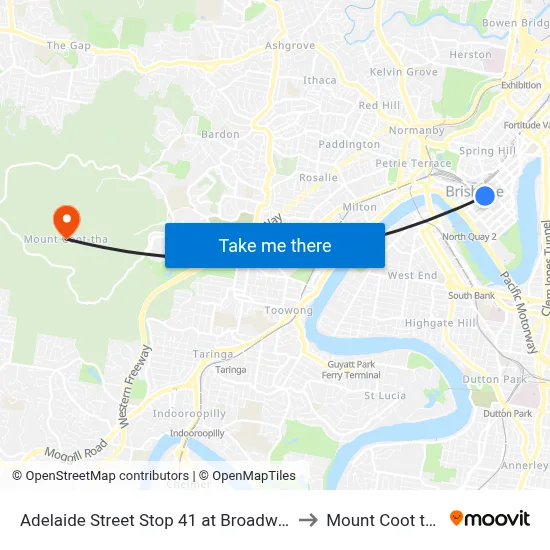 Adelaide Street Stop 41 at Broadway to Mount Coot tha map