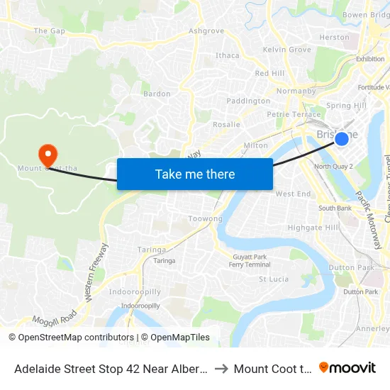 Adelaide Street Stop 42 Near Albert St to Mount Coot tha map